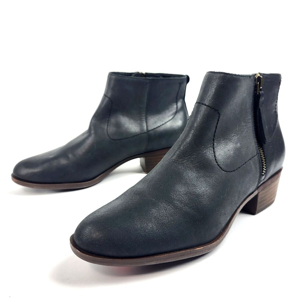 Lucky Brand Women’s Basel Side Zip Ankle charcoal black Leather Booties Size 9M